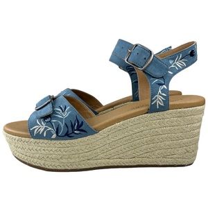 Lucky Brand Shoes Womens 9.5 M Blue Tan Sandals Platform Espadrille Embroidered